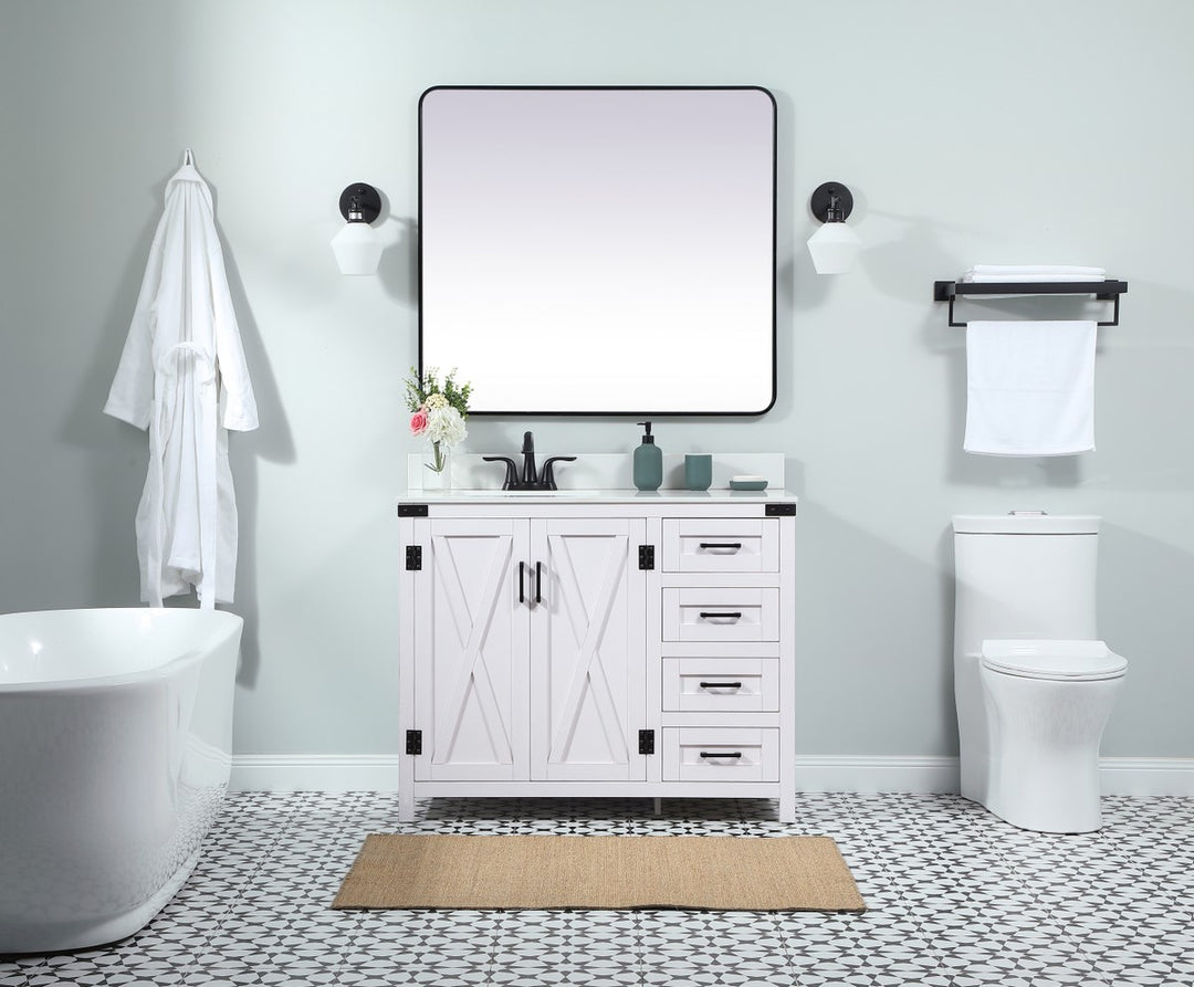 42 Inch Single Bathroom Vanity In White With Backsplash - View 2 - Joshua Marshal