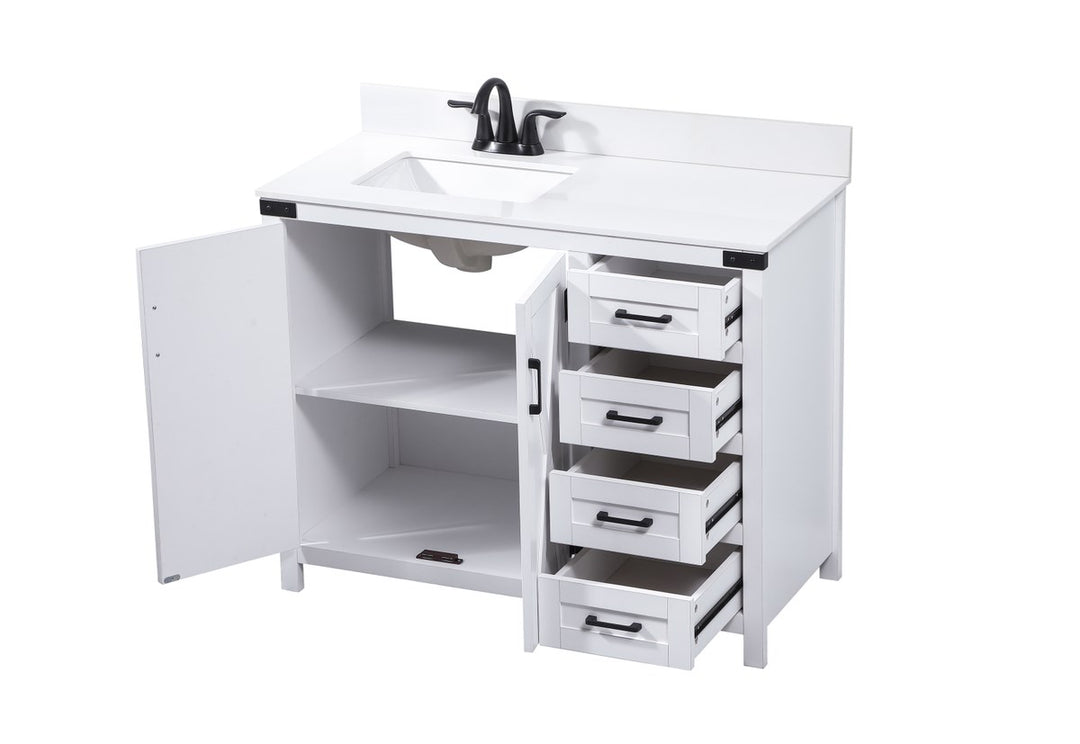 42 Inch Single Bathroom Vanity In White With Backsplash - View 4 - Joshua Marshal