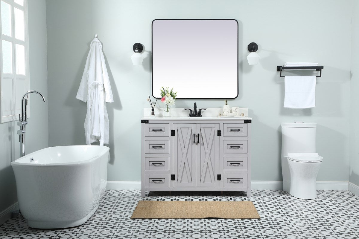 48 Inch Single Bathroom Vanity In Grey With Backsplash - View 2 - Joshua Marshal