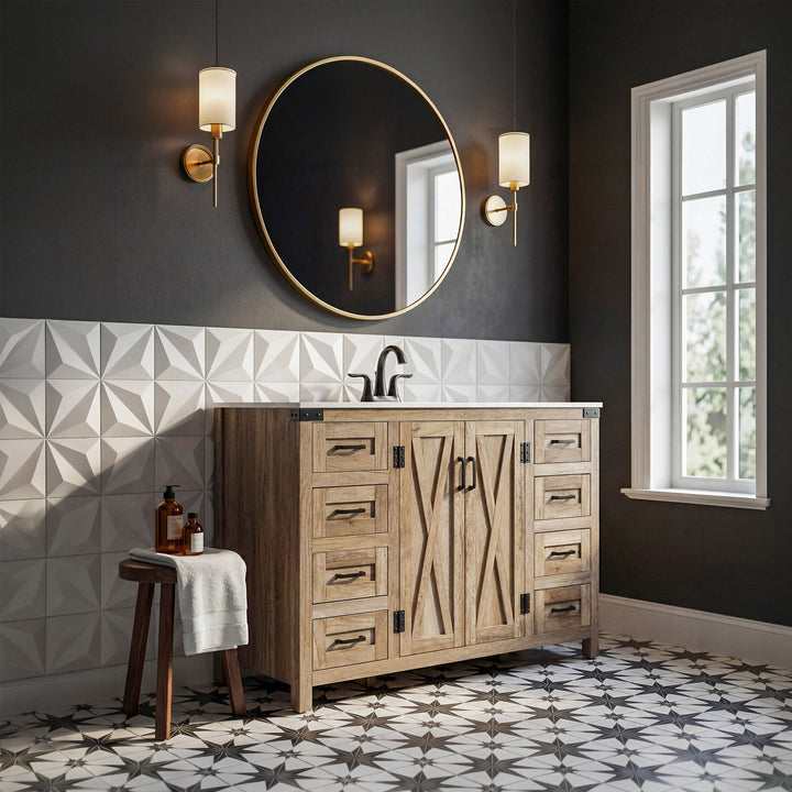 48 Inch Single Bathroom Vanity In Natural Oak - View 2 - Joshua Marshal