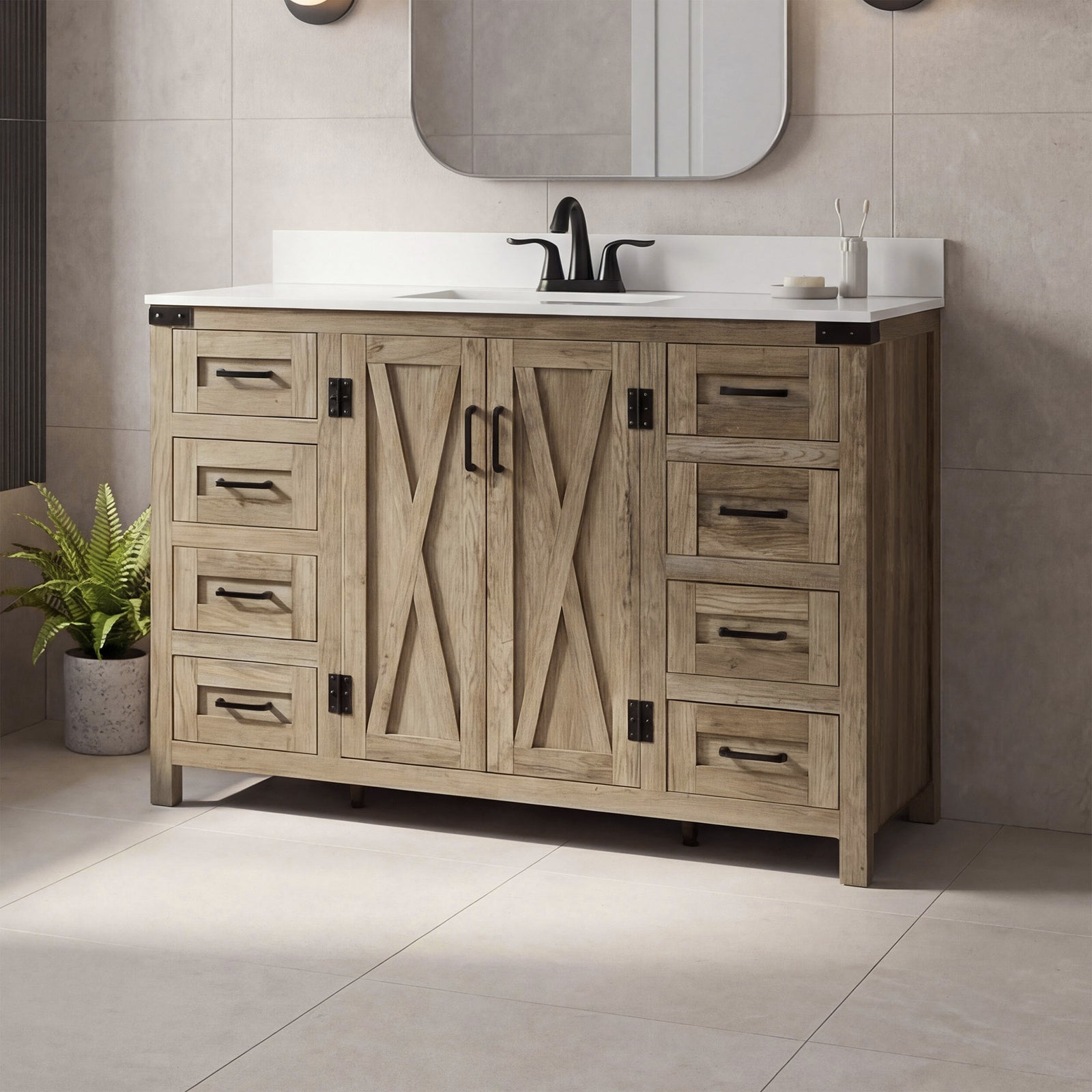 48 Inch Single Bathroom Vanity In Natural Oak With Backsplash Natural Oak Finish - KITCHEN & BATH by Joshua Marshal