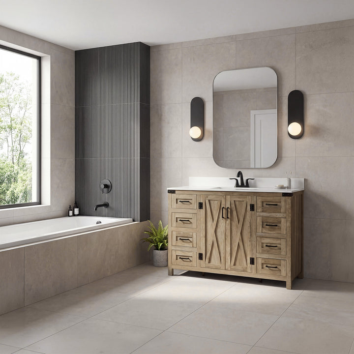 48 Inch Single Bathroom Vanity In Natural Oak With Backsplash - View 2 - Joshua Marshal