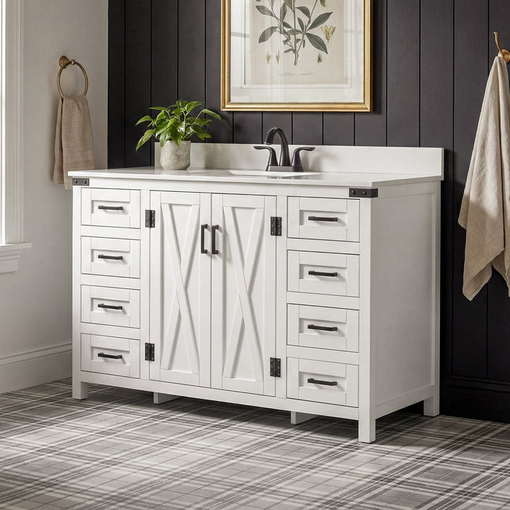 48 Inch Single Bathroom Vanity In White With Backsplash White Finish - KITCHEN & BATH by Joshua Marshal