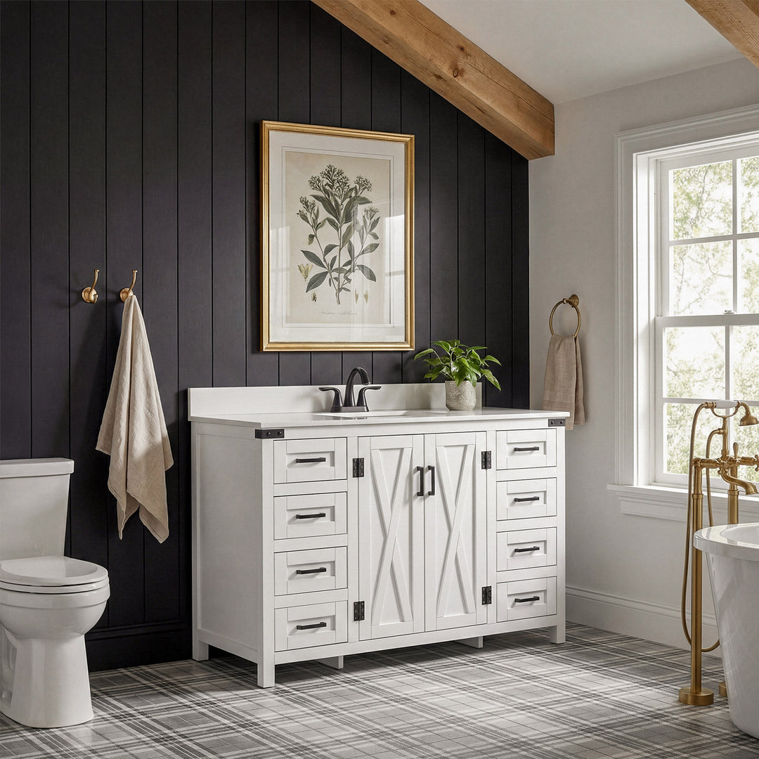 48 Inch Single Bathroom Vanity In White With Backsplash - View 2 - Joshua Marshal