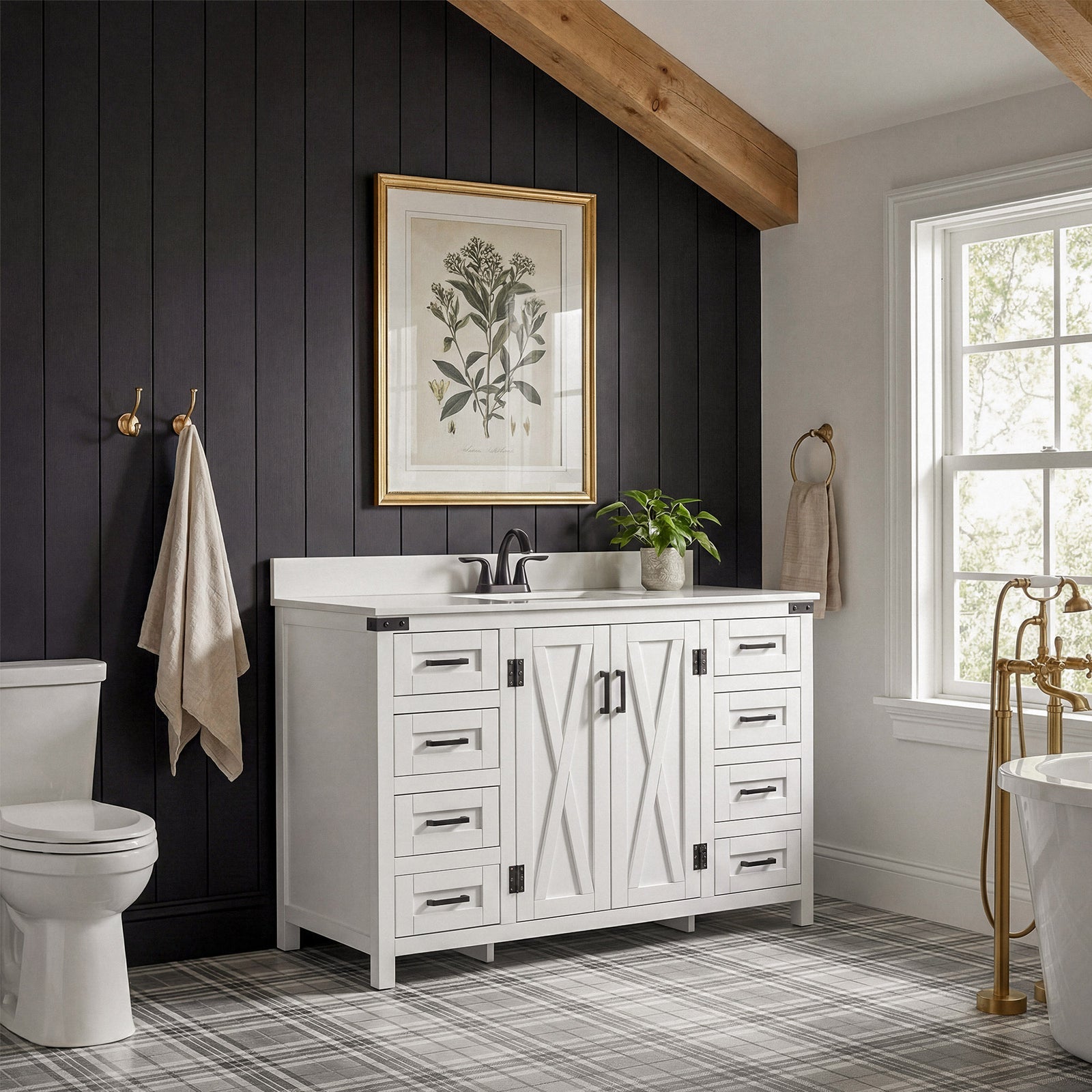 48 Inch Single Bathroom Vanity In White With Backsplash - View 2 - Joshua Marshal