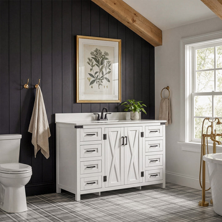 48 Inch Single Bathroom Vanity In White With Backsplash - View 2 - Joshua Marshal