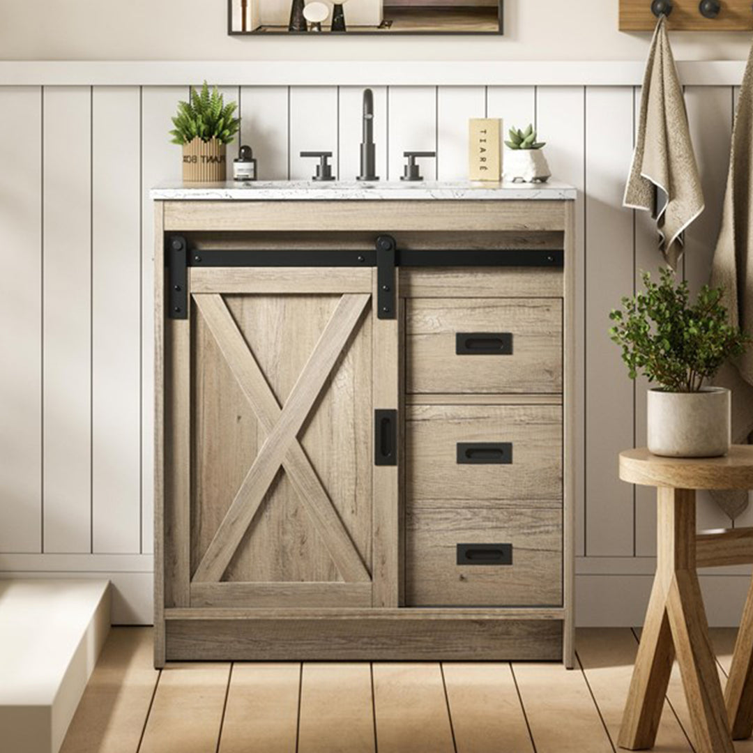 30 Inch Single Bathroom Vanity In Natural Oak Natural Oak Finish - KITCHEN & BATH by Joshua Marshal