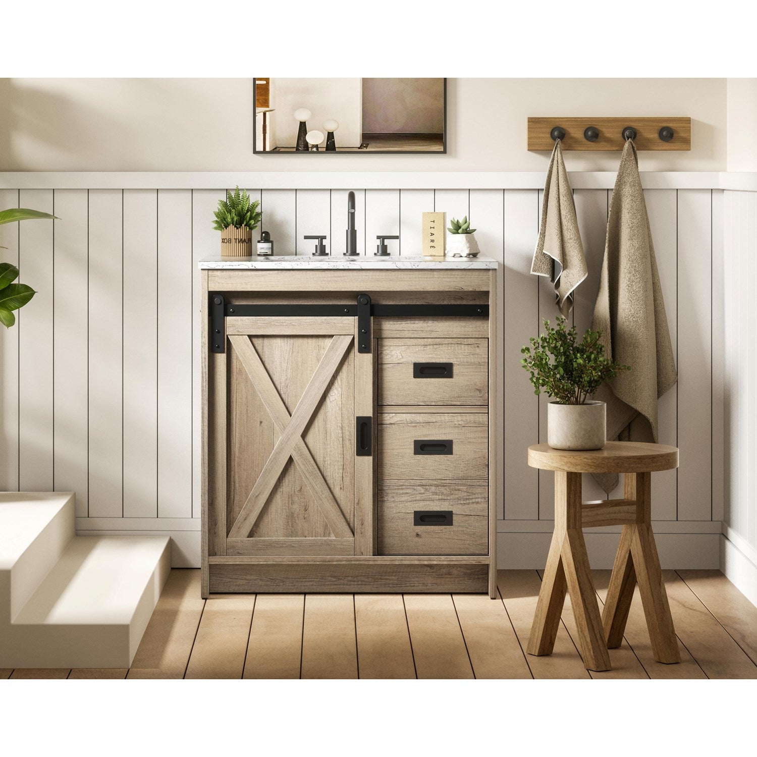 30 Inch Single Bathroom Vanity In Natural Oak - View 2 - Joshua Marshal