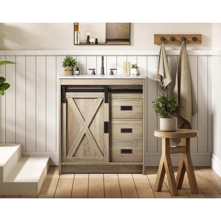 30 Inch Single Bathroom Vanity In Natural Oak - View 2 - Joshua Marshal
