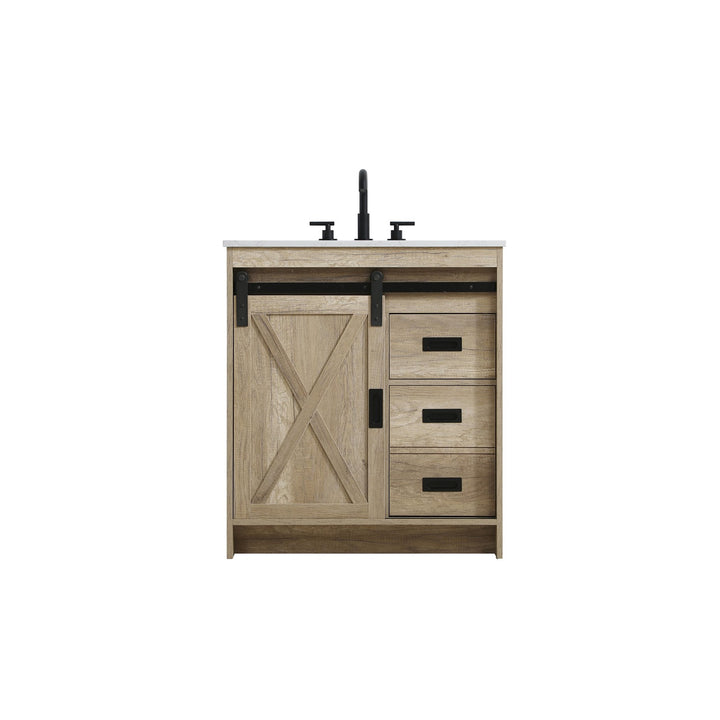 30 Inch Single Bathroom Vanity In Natural Oak - View 3 - Joshua Marshal