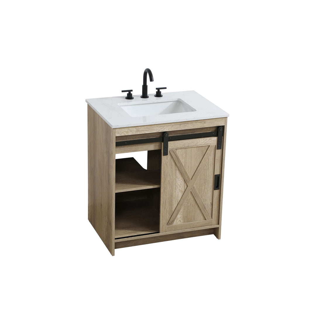 30 Inch Single Bathroom Vanity In Natural Oak - View 4 - Joshua Marshal