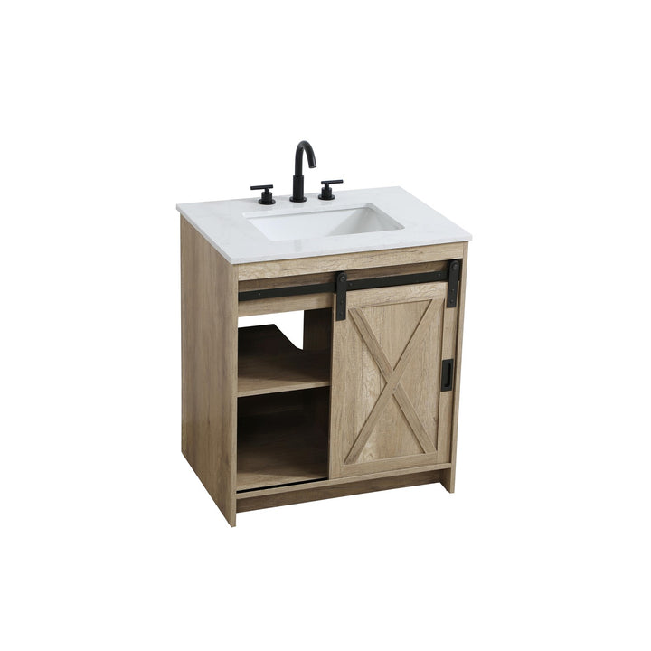 30 Inch Single Bathroom Vanity In Natural Oak - View 4 - Joshua Marshal