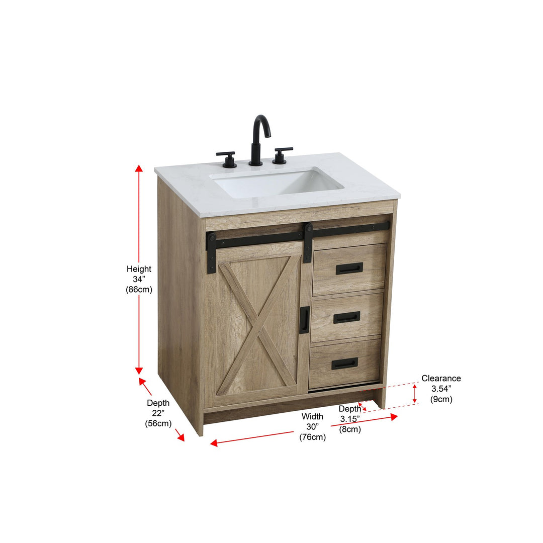 30 Inch Single Bathroom Vanity In Natural Oak - View 6 - Joshua Marshal