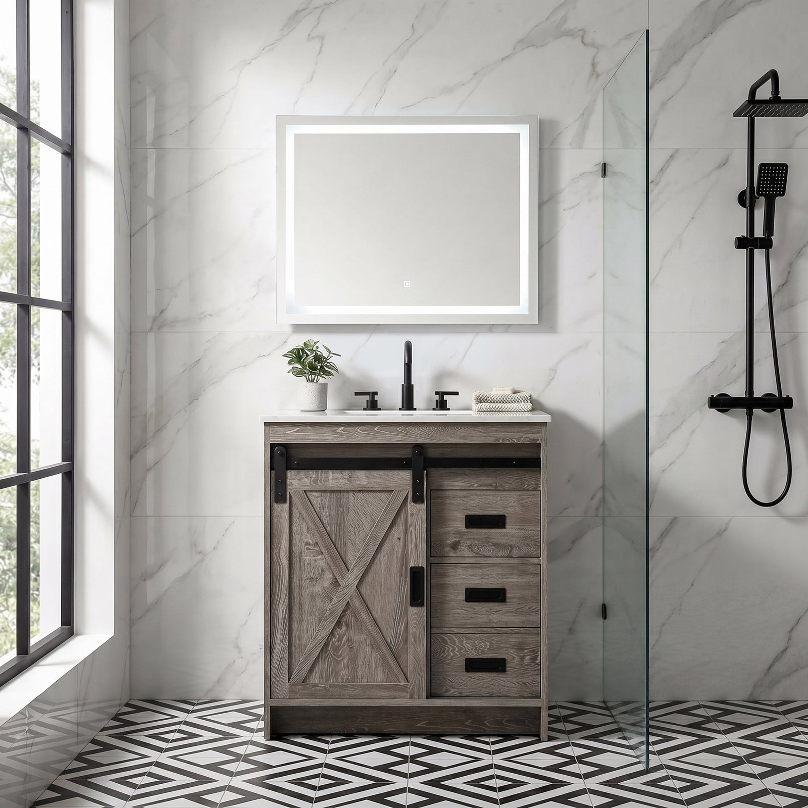 30 Inch Single Bathroom Vanity In Rustic Grey - View 2 - Joshua Marshal