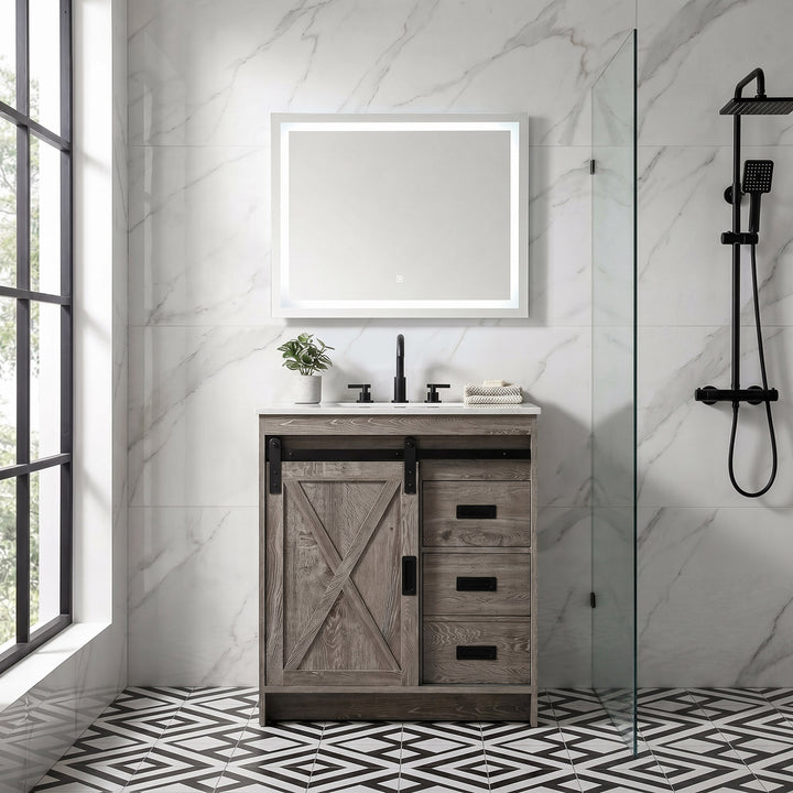 30 Inch Single Bathroom Vanity In Rustic Grey - View 2 - Joshua Marshal