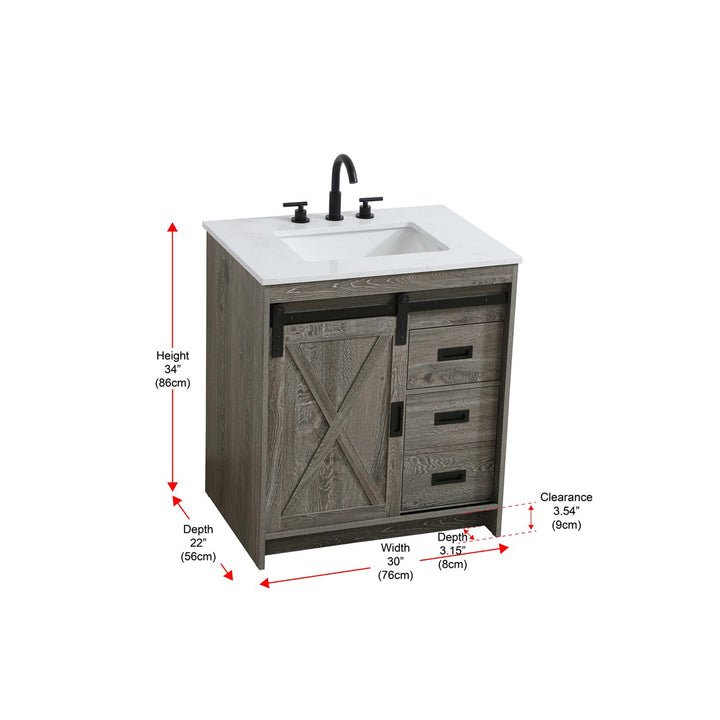 30 Inch Single Bathroom Vanity In Rustic Grey - View 5 - Joshua Marshal