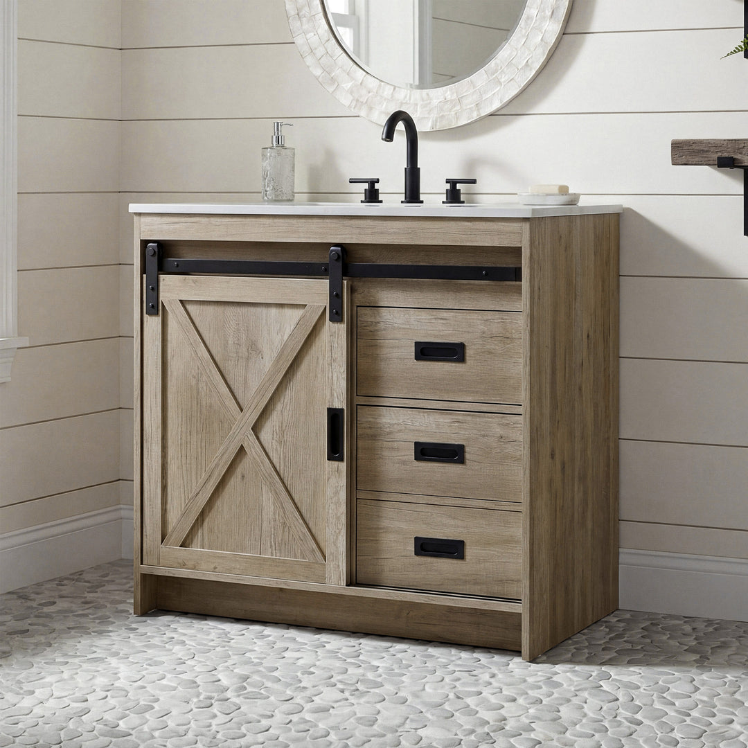 36 Inch Single Bathroom Vanity In Natural Oak Natural Oak Finish - KITCHEN & BATH by Joshua Marshal