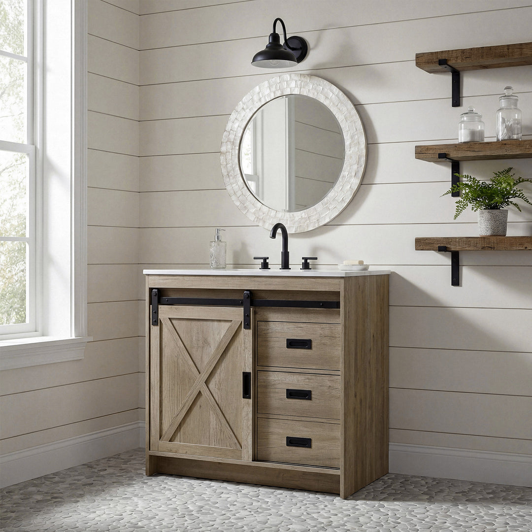 36 Inch Single Bathroom Vanity In Natural Oak - View 2 - Joshua Marshal