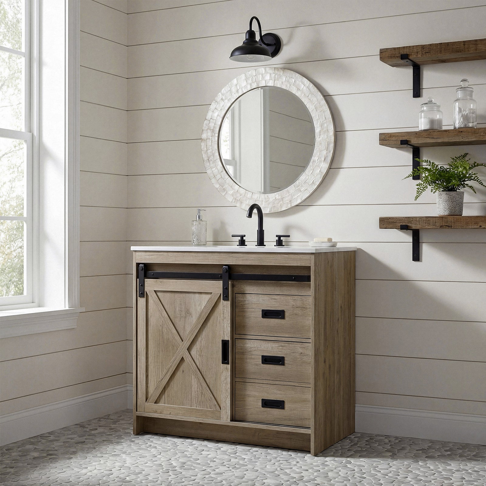 36 Inch Single Bathroom Vanity In Natural Oak - View 2 - Joshua Marshal