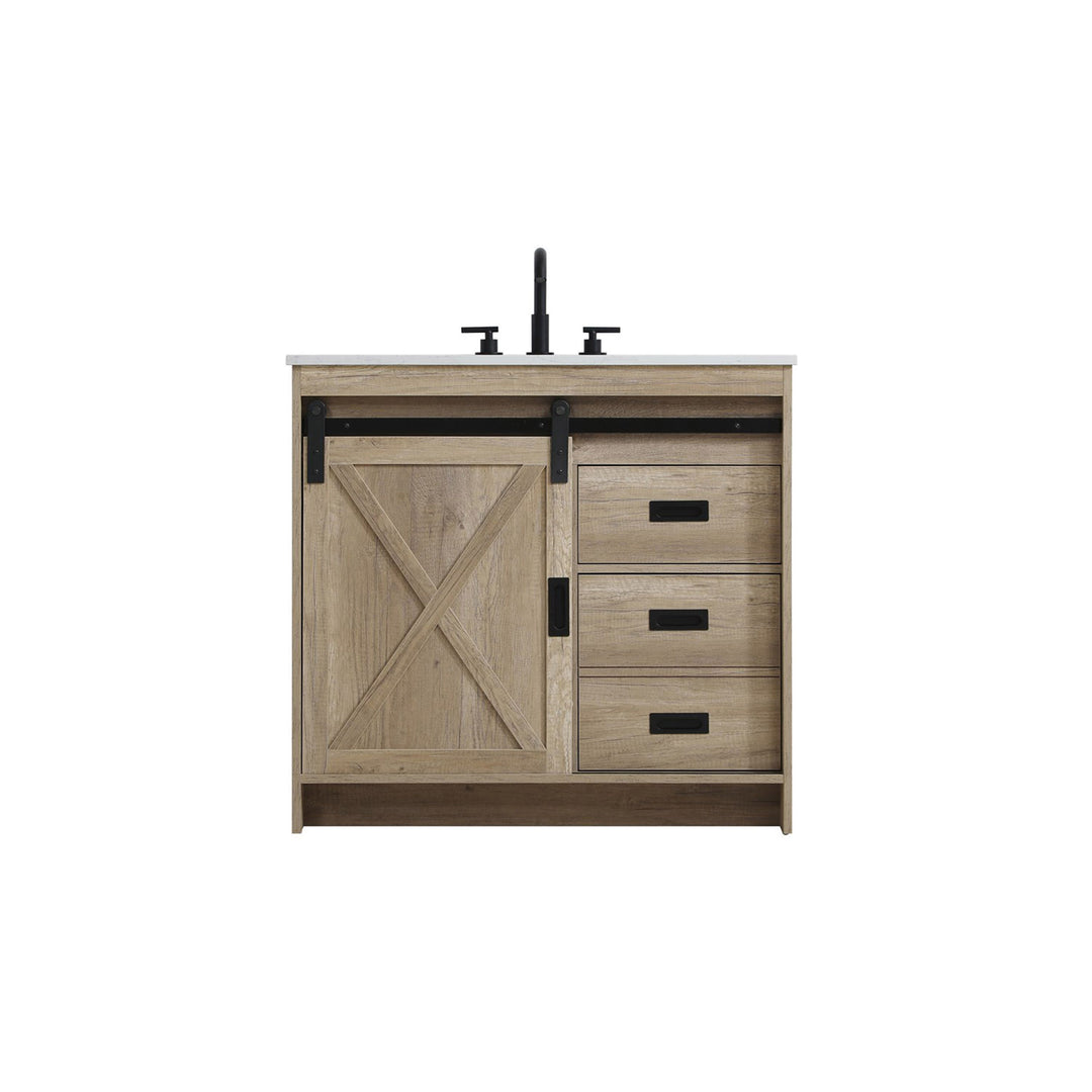 36 Inch Single Bathroom Vanity In Natural Oak - View 3 - Joshua Marshal