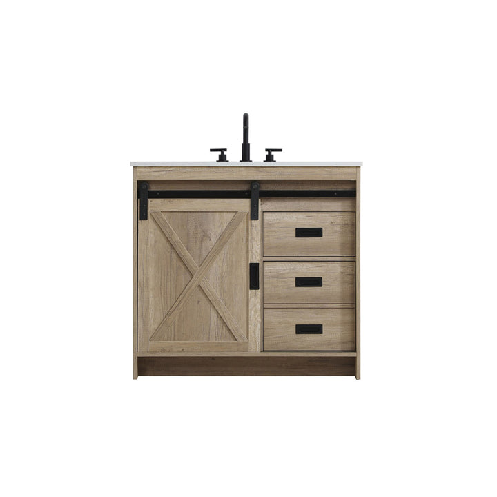 36 Inch Single Bathroom Vanity In Natural Oak - View 3 - Joshua Marshal