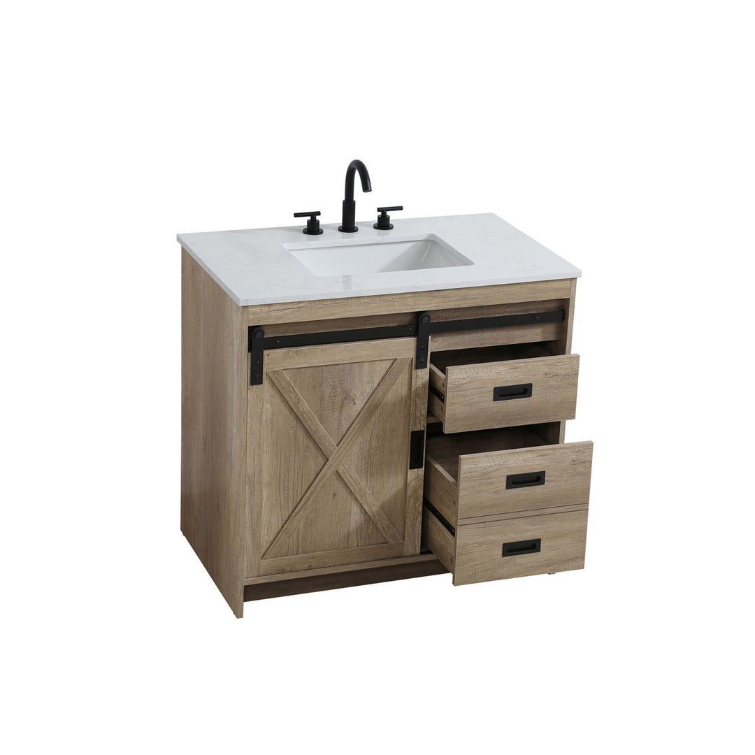 36 Inch Single Bathroom Vanity In Natural Oak - View 5 - Joshua Marshal