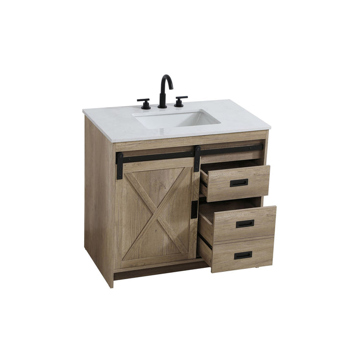 36 Inch Single Bathroom Vanity In Natural Oak - View 5 - Joshua Marshal