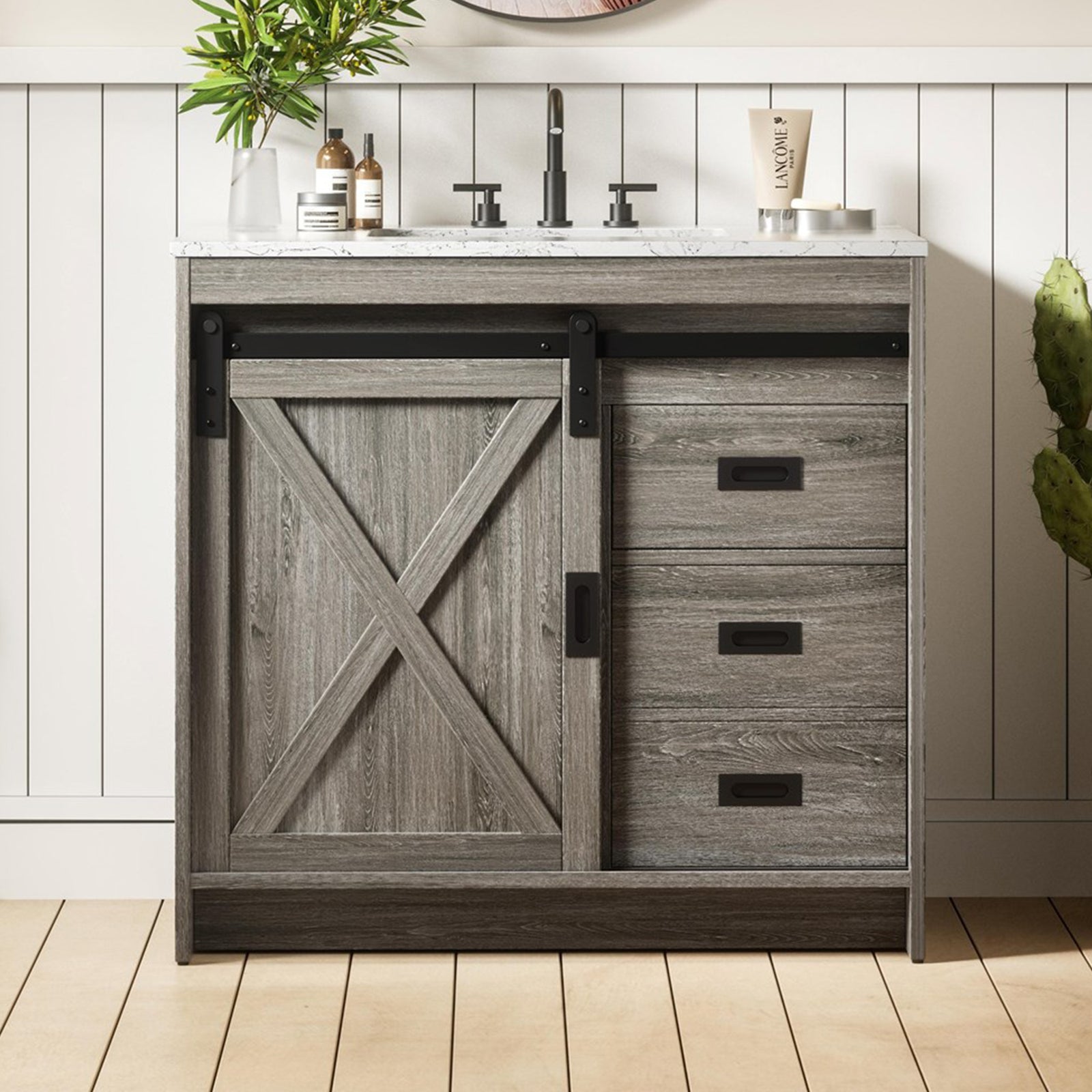 36 Inch Single Bathroom Vanity In Rustic Grey Rustic Grey Finish - KITCHEN & BATH by Joshua Marshal