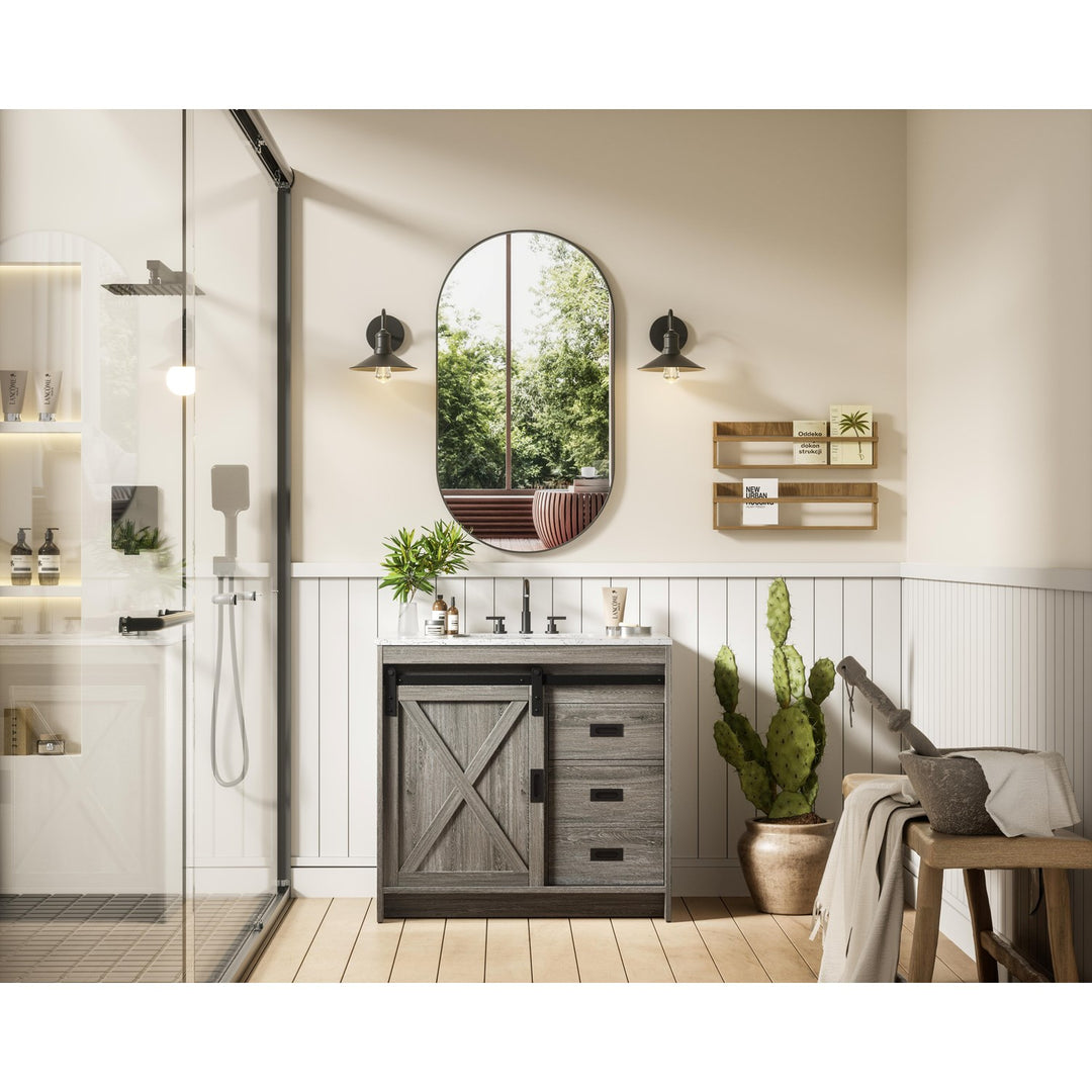 36 Inch Single Bathroom Vanity In Rustic Grey - View 2 - Joshua Marshal