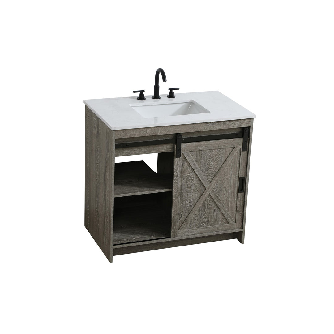 36 Inch Single Bathroom Vanity In Rustic Grey - View 4 - Joshua Marshal