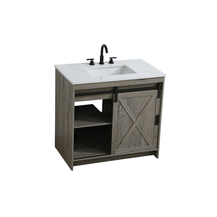 36 Inch Single Bathroom Vanity In Rustic Grey - View 4 - Joshua Marshal