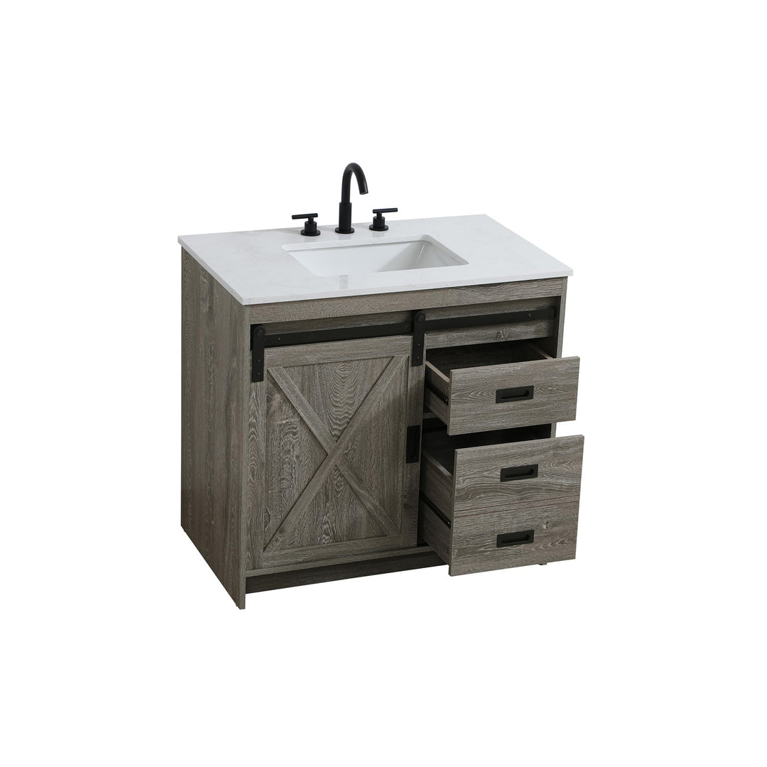 36 Inch Single Bathroom Vanity In Rustic Grey - View 5 - Joshua Marshal