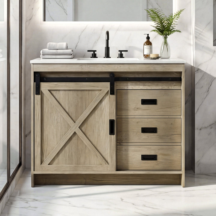42 Inch Single Bathroom Vanity In Natural Oak Natural Oak Finish - KITCHEN & BATH by Joshua Marshal