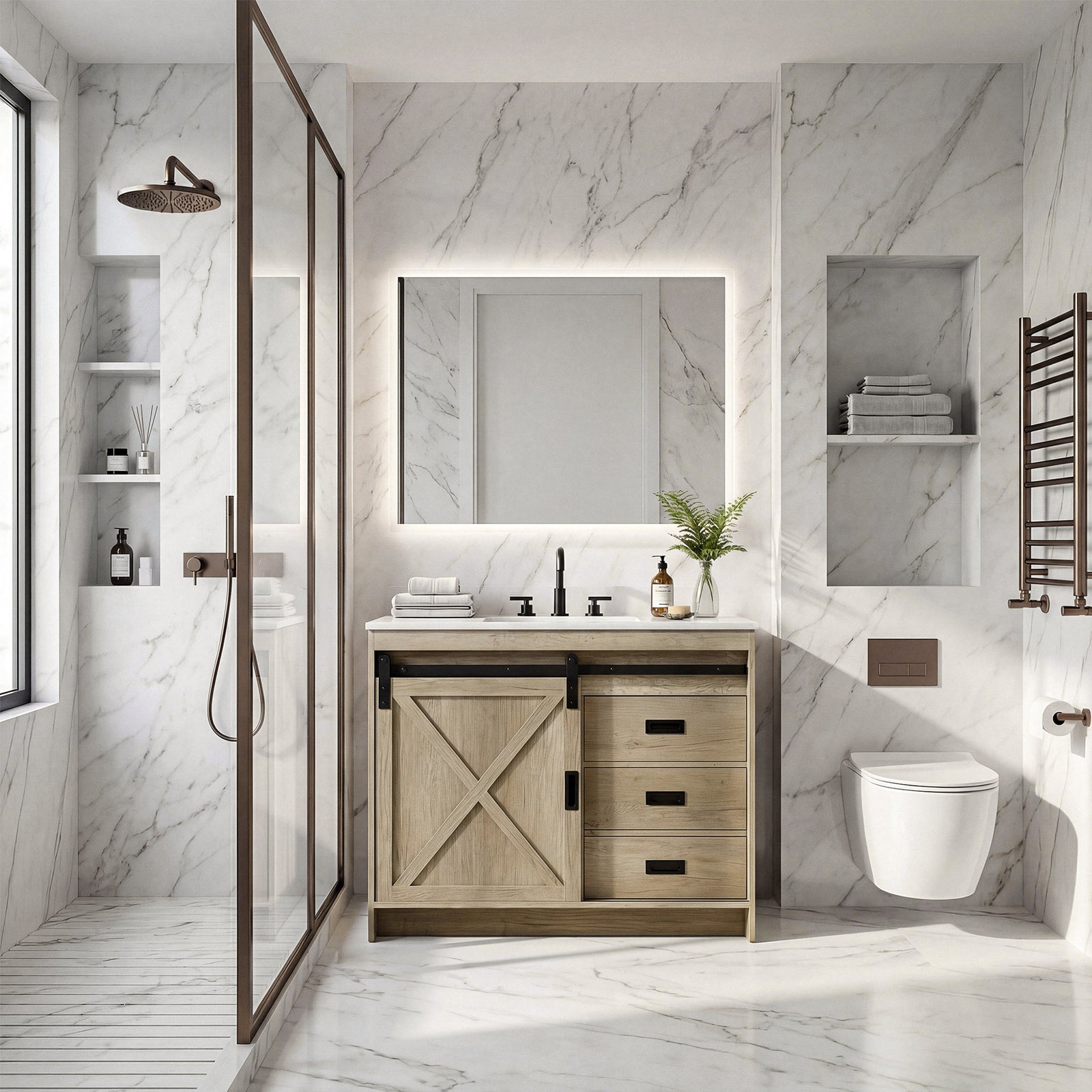 42 Inch Single Bathroom Vanity In Natural Oak - View 2 - Joshua Marshal
