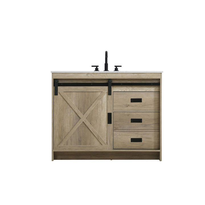42 Inch Single Bathroom Vanity In Natural Oak - View 3 - Joshua Marshal