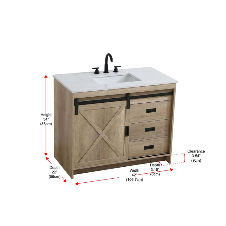 42 Inch Single Bathroom Vanity In Natural Oak - View 5 - Joshua Marshal