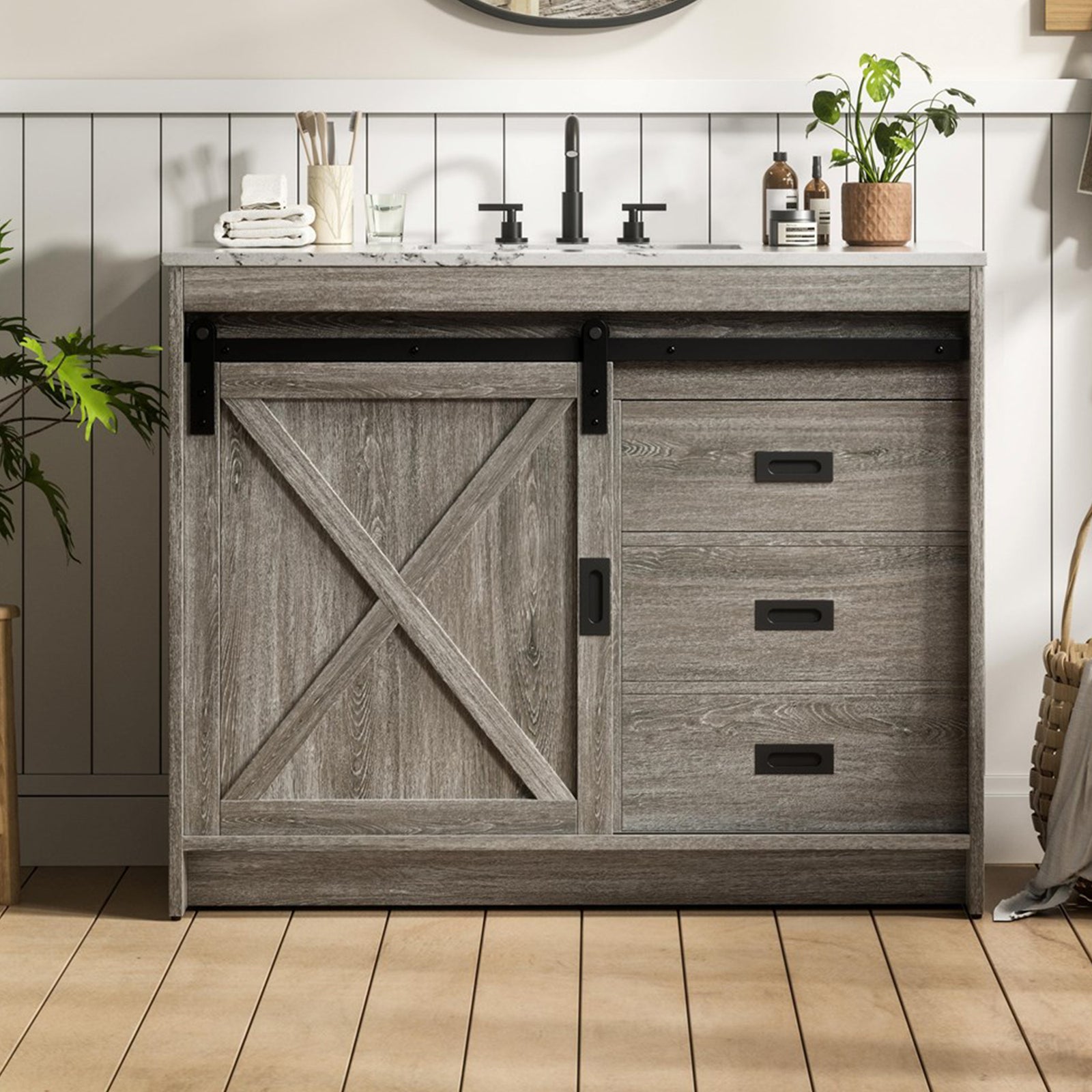 42 Inch Single Bathroom Vanity In Rustic Grey Rustic Grey Finish - KITCHEN & BATH by Joshua Marshal