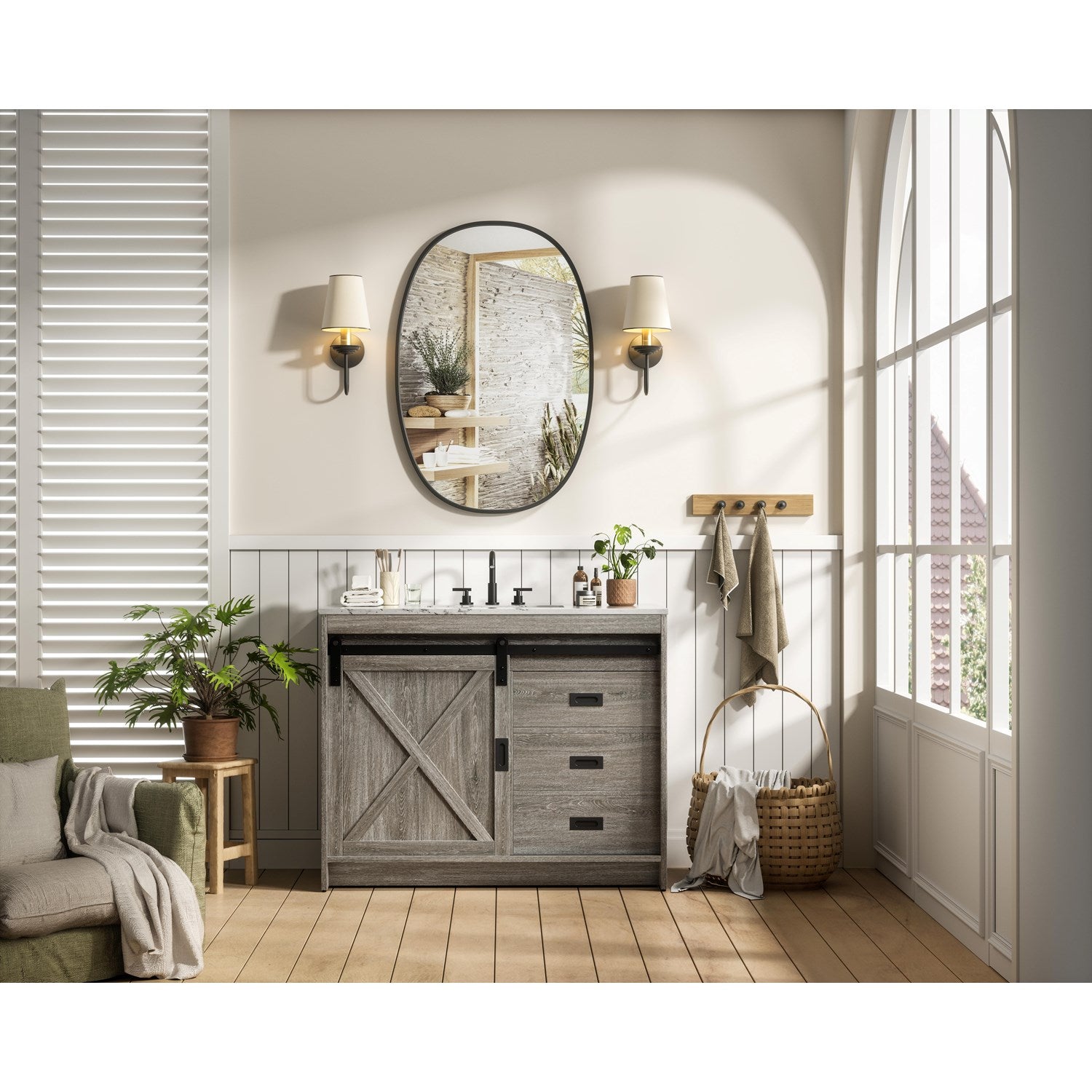 42 Inch Single Bathroom Vanity In Rustic Grey - View 2 - Joshua Marshal