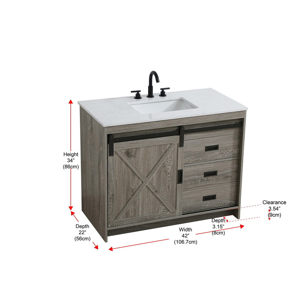 42 Inch Single Bathroom Vanity In Rustic Grey - View 6 - Joshua Marshal