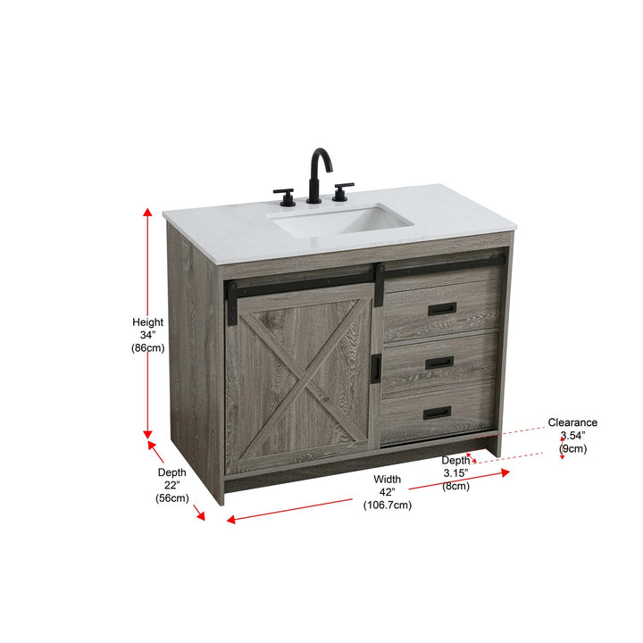 42 Inch Single Bathroom Vanity In Rustic Grey - View 6 - Joshua Marshal