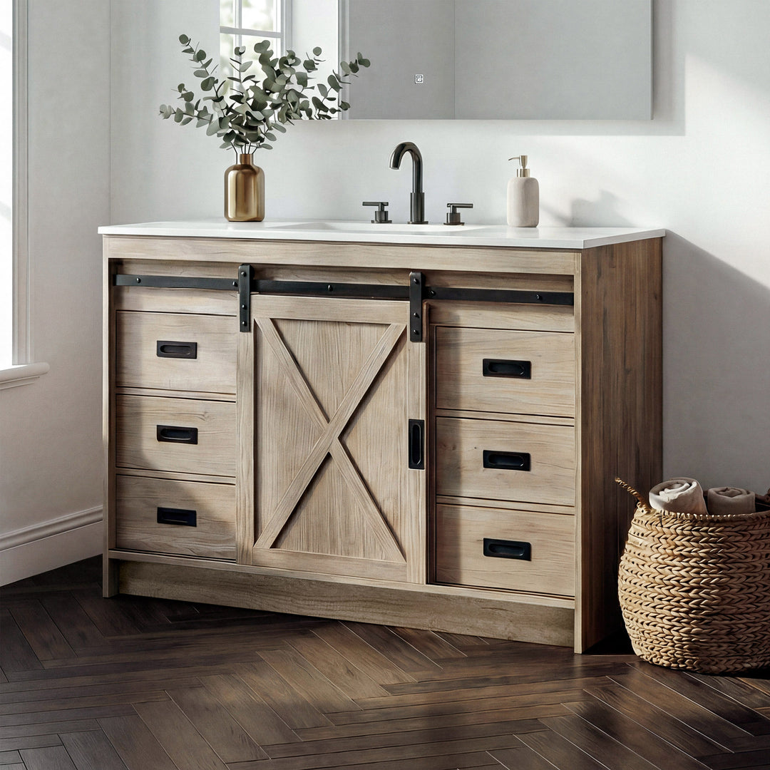 48 Inch Single Bathroom Vanity In Natural Oak Natural Oak Finish - KITCHEN & BATH by Joshua Marshal