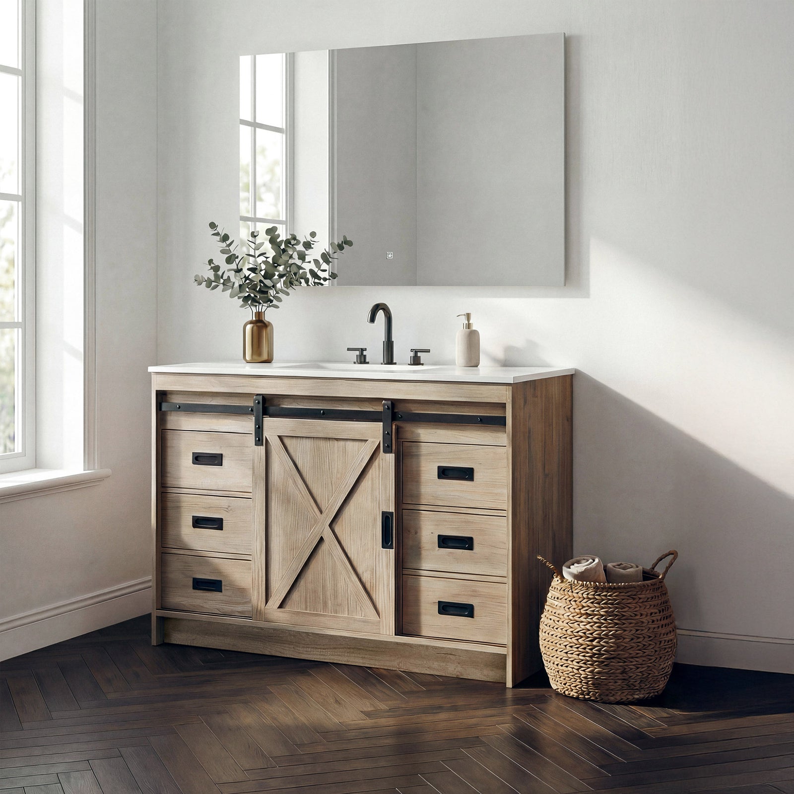48 Inch Single Bathroom Vanity In Natural Oak - View 2 - Joshua Marshal