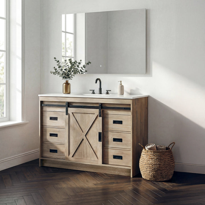 48 Inch Single Bathroom Vanity In Natural Oak - View 2 - Joshua Marshal