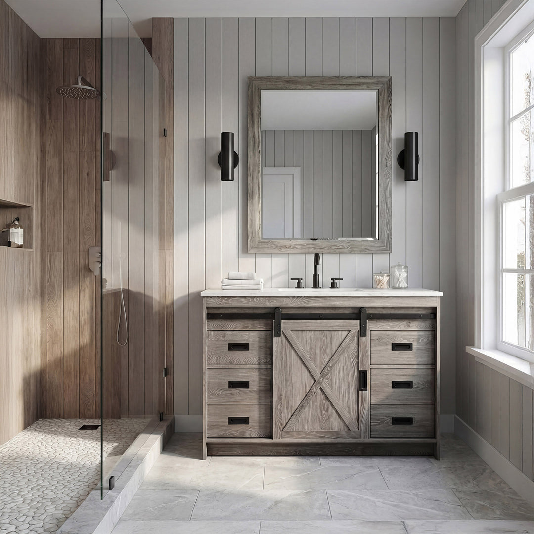 48 Inch Single Bathroom Vanity In Rustic Grey - View 2 - Joshua Marshal