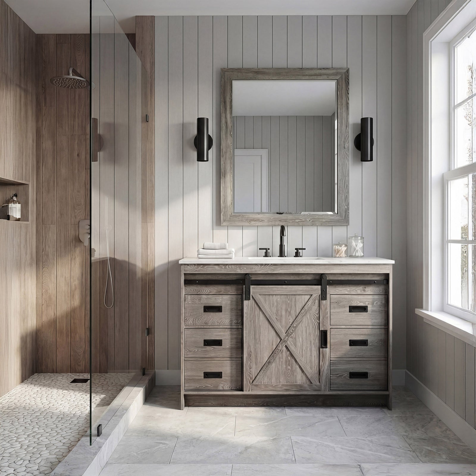 48 Inch Single Bathroom Vanity In Rustic Grey - View 2 - Joshua Marshal