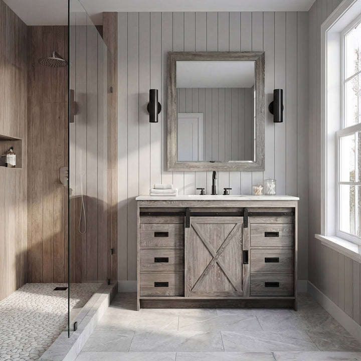 48 Inch Single Bathroom Vanity In Rustic Grey - View 2 - Joshua Marshal