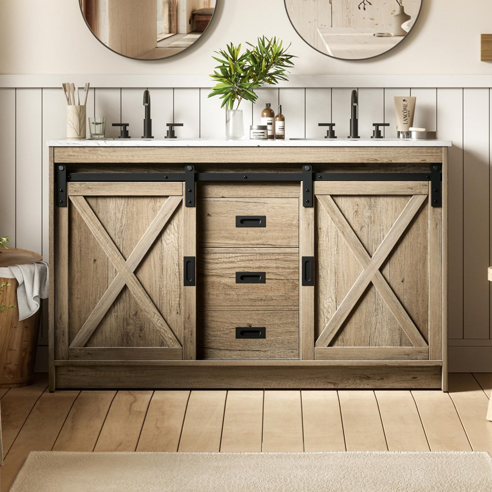 54 Inch Double Bathroom Vanity In Natural Oak Natural Oak Finish - KITCHEN & BATH by Joshua Marshal