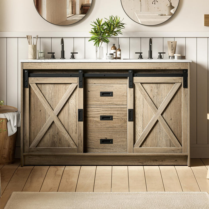 54 Inch Double Bathroom Vanity In Natural Oak Natural Oak Finish - KITCHEN & BATH by Joshua Marshal