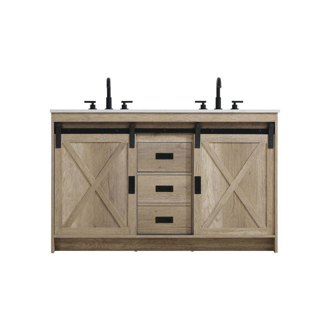 54 Inch Double Bathroom Vanity In Natural Oak - View 3 - Joshua Marshal