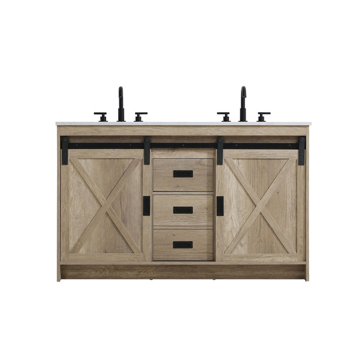 54 Inch Double Bathroom Vanity In Natural Oak - View 3 - Joshua Marshal